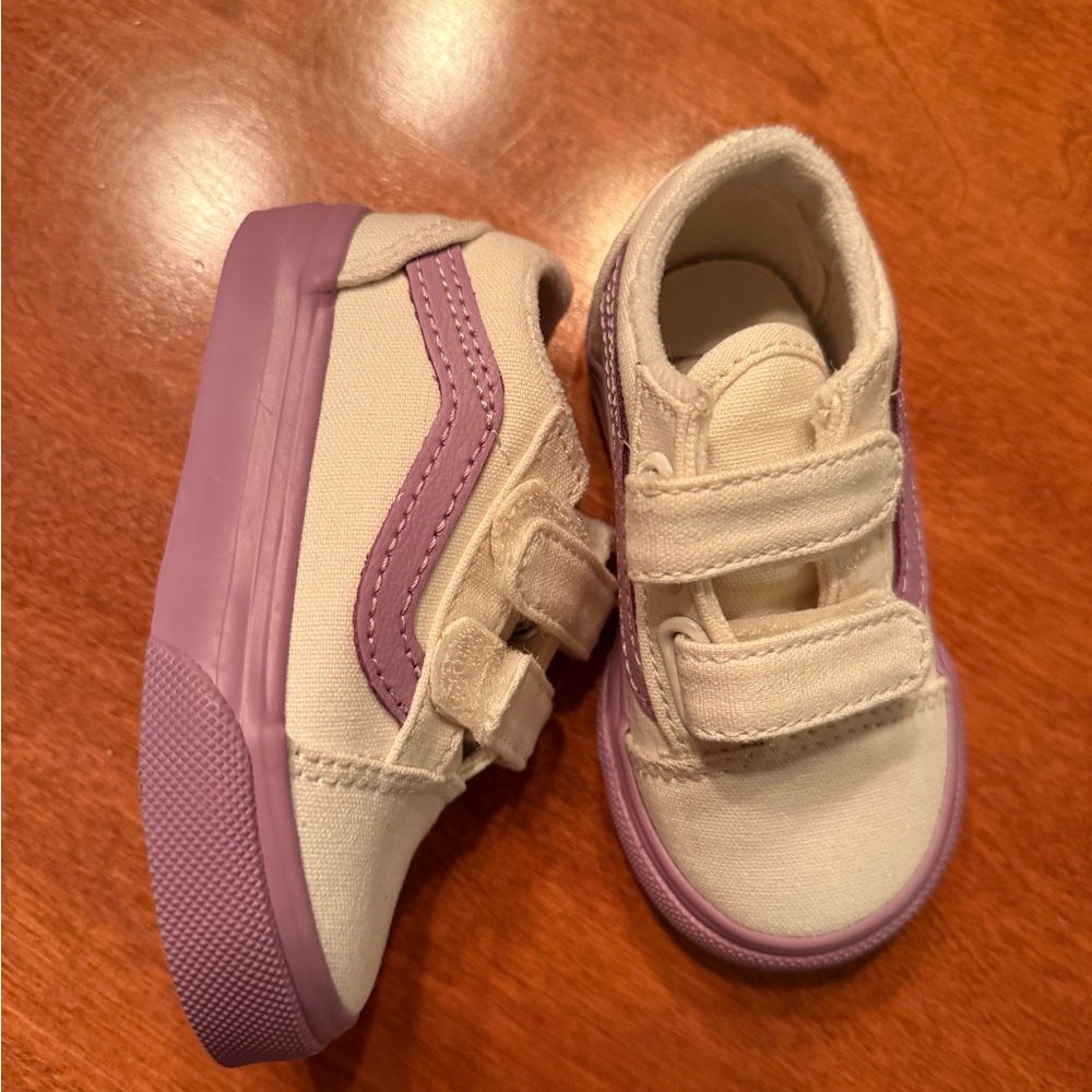 Vans Kids Cream and Purple Sneakers
